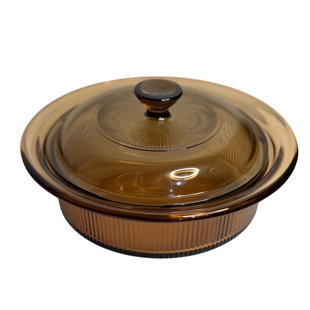 VTG Corning Vision Casserole Dish Amber Glass V-30-B 24oz‎ Pyrex Lid 750ml USA
